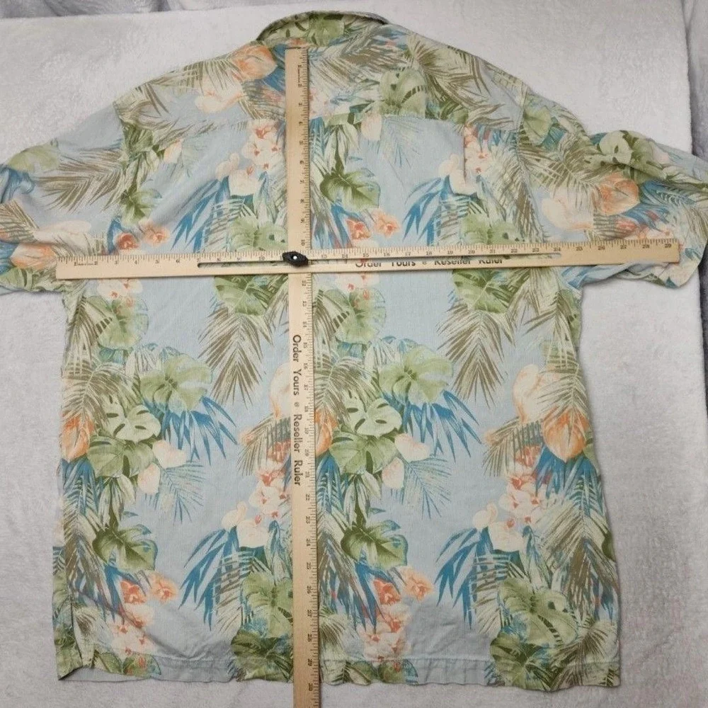 Tommy Bahama Shirt Mens XL Blue Floral Silk Button-Up Short Sleeve Tropical